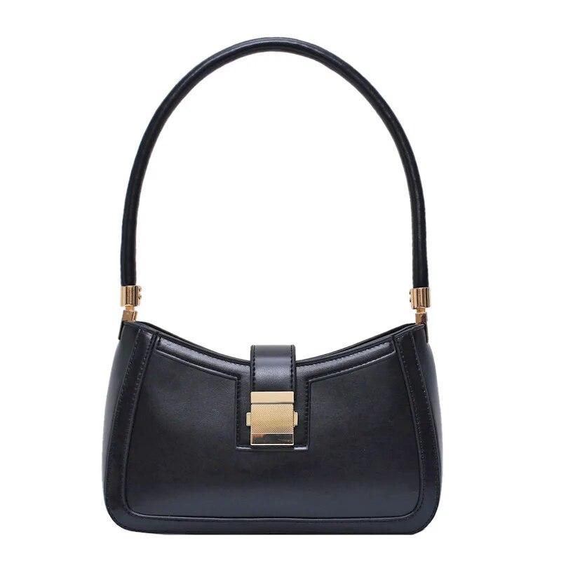

Shoulder Bags For Women Solid Color PU Leather 2026 Trend Lock Handbags Small Purse Hand Lady Designer Zipper Clutch чёрный