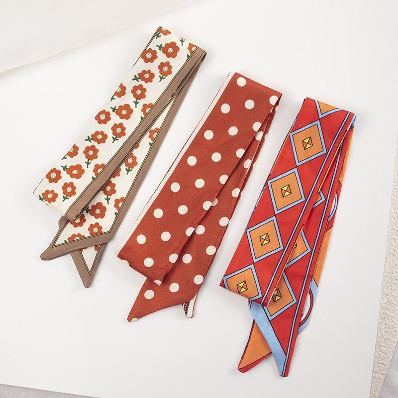 Foulard/Fascia per capelli da donna Primavera/Estate in seta - Fazzoletto da collo fresco arancio-giallo, Elastico per capelli, Nastro per manico borsa