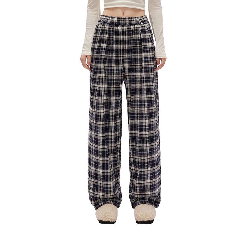 

UNIFREE American Retro Plaid High-Waist Wide-Leg Casual Pants L