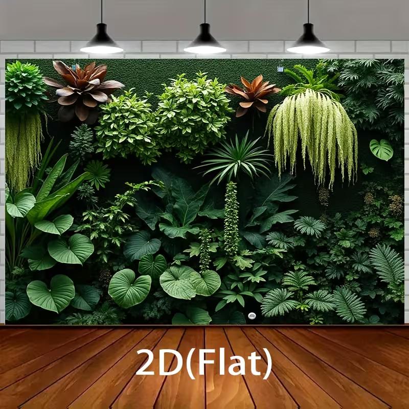 2D Urban Jungle Greenery Wall with Bulb Lights Backdrop Photo Background