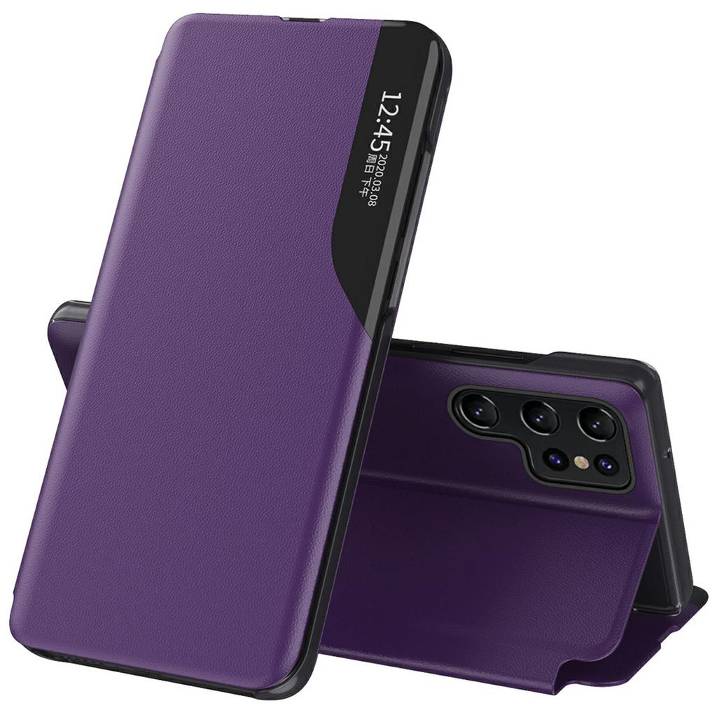 Etui dla Samsunga Galaxy S25 Ultra z okienkiem podglądu, z PU skóry, z funkcją podstawki