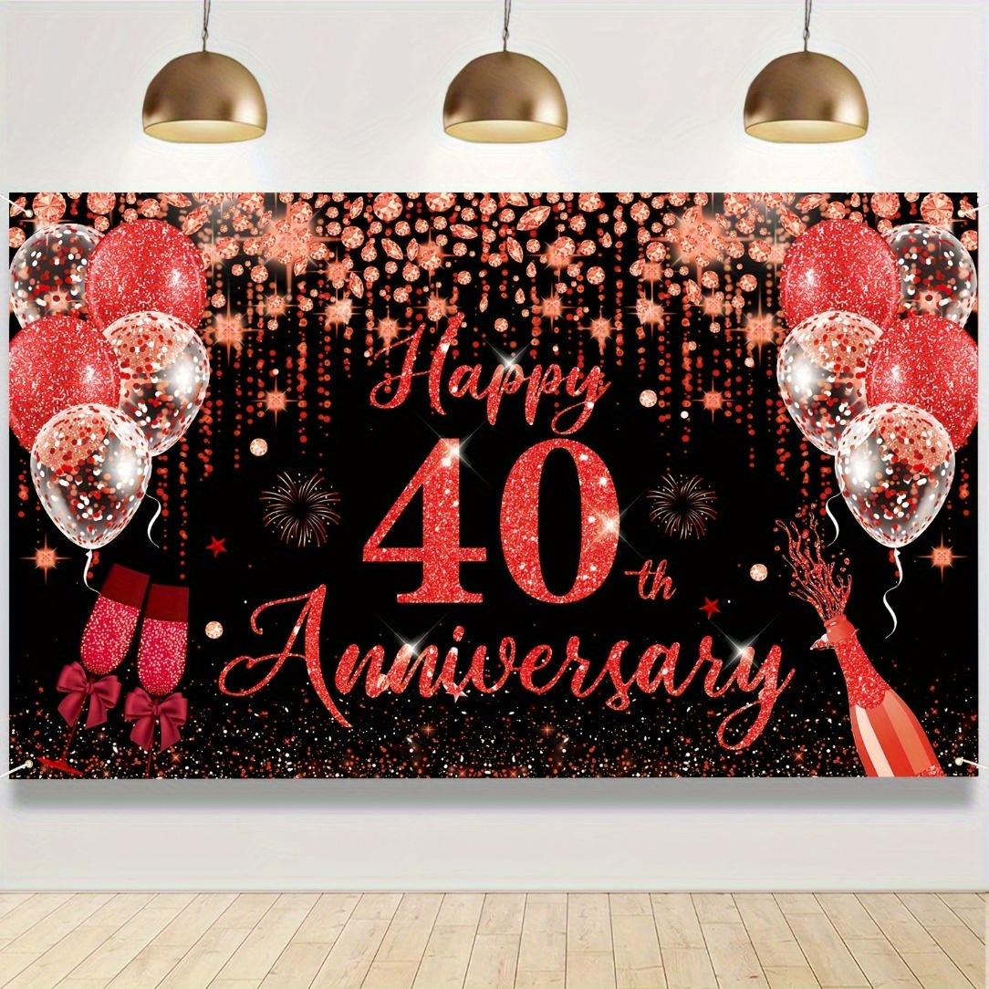 An elegant 40th anniversary celebration background - red and black, with a glittering Happy 40th Anniversary design 100x150cm