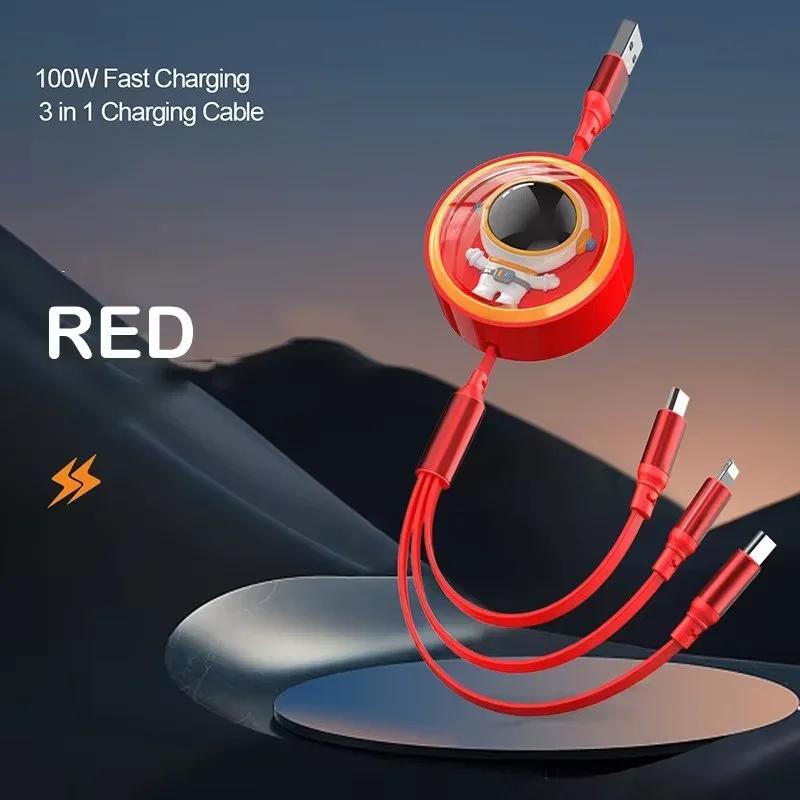 3 In 1 5A Super Fast Charging Data Cable Suitable For  iPhone Huawei Samsung Xiaomi Poco Mobile Phone Telescopic Charging Cable