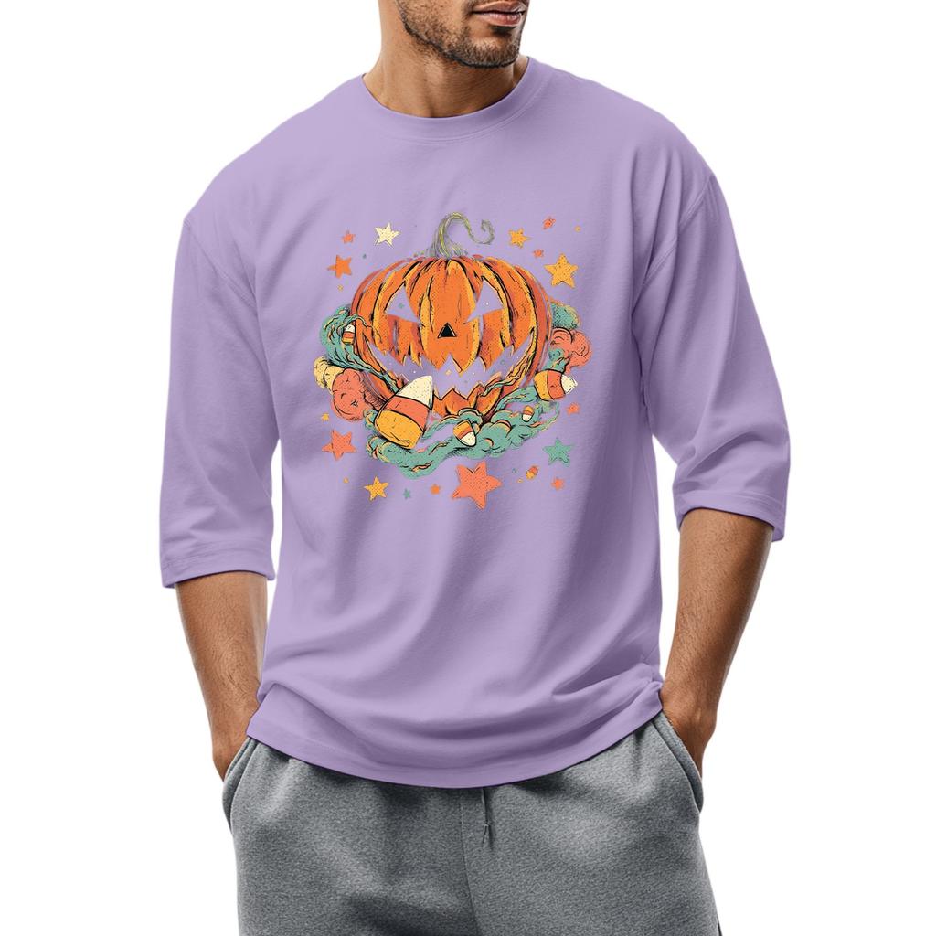 Men'S Round Neck Three-Quarters Sleeve Top Casual Fashion T-Shirt
