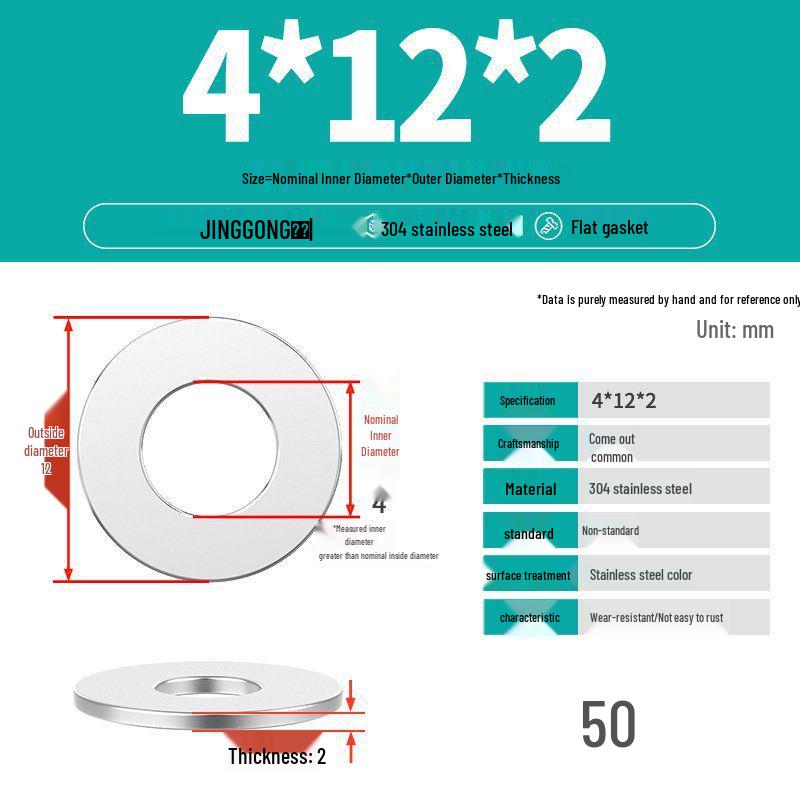 Zesílená plochá podložka/distanční kroužek z nerezové oceli 304 M4 M5 M6 M8