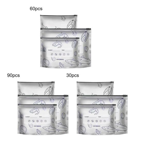 30/60/90Pcs Aluminum Foil Sealable Storage Bags Reusable Leakproof Vacuum Pouches with Label Zip Lock Food Grade Vegetable Fruit Meat Sealing Bag
