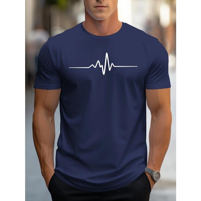 Fashionable men's summer electrocardiogram printed comfortable and breathable round neck T-shirt outdoor casual top