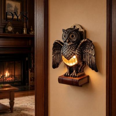 Living Room Table Lamp Small Night Light with Golden Owl, Farmhouse Bedside Retro Desk for Bedroom Office, Rustic Nightstand