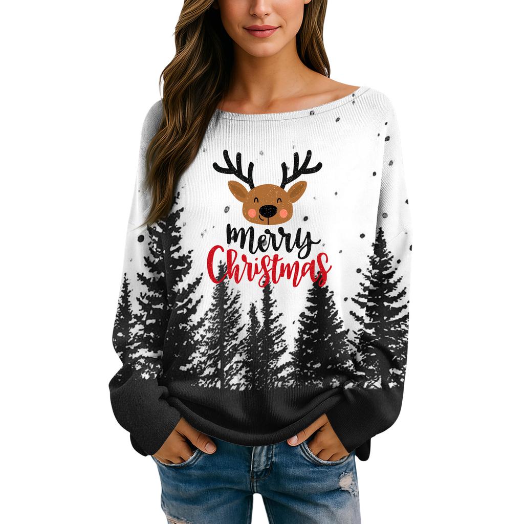 Damen Herbstpullover Langarm Druck Tops Pullover Locker Schick Lässig Basic Kleidung