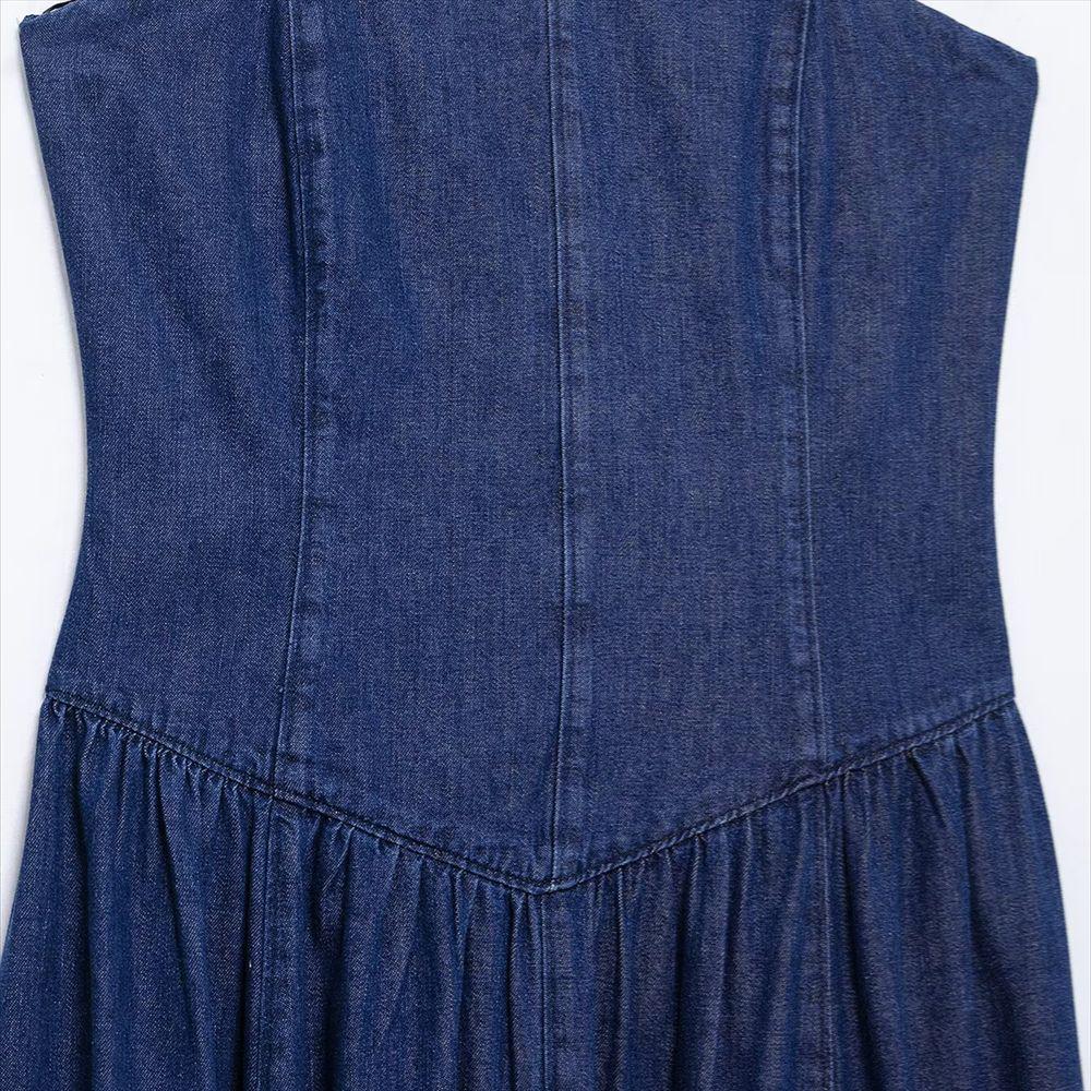 2025 Spring Women's Slim Solid Color Pleated Strapless Dress