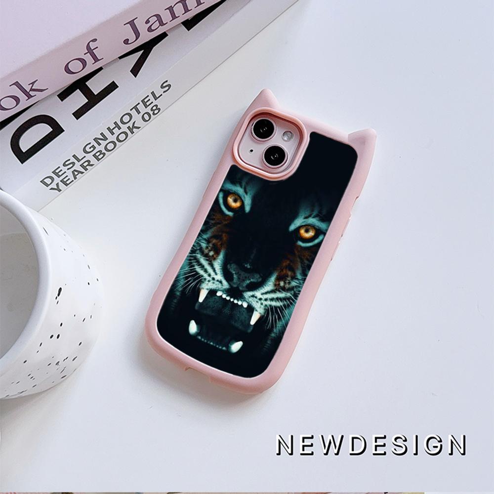 Huse de telefon moale pentru ureche de pisică pentru iPhone 16 15 13 12 11 Pro Max 14 Plus XR XS Max TPU Husă din spate acrilic transparent anti-cădere N96 Design cu ochi de tigru