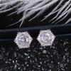 Round Center Stone Mixed Cut Double Halo Flower Stud Earrings Elegant Women Daily Party Jewelry