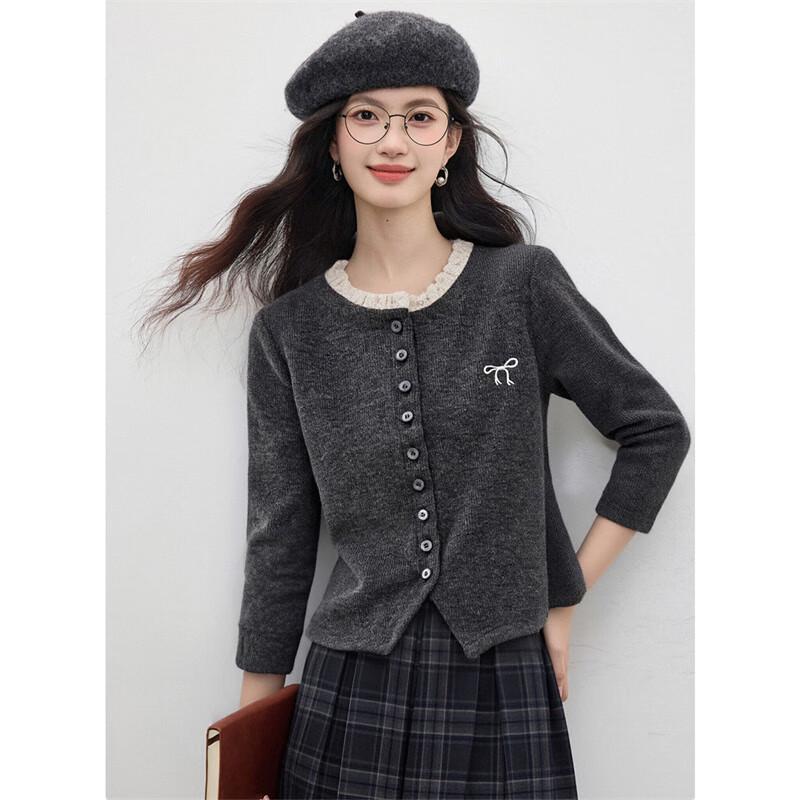 Damen Colorblock Strickoberteil mit Blütenblattkragen und langen Ärmeln