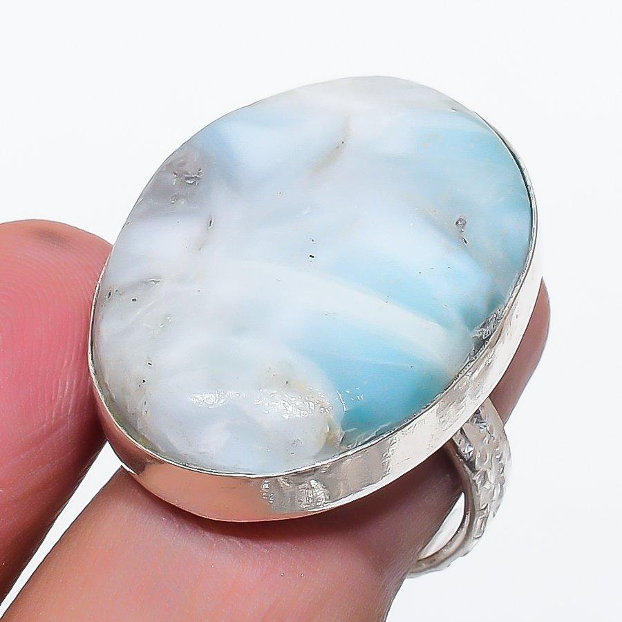 Natural Larimar Gemstone Handmade 925 Sterling Silver Jewelry Ring Size 7 l9a29