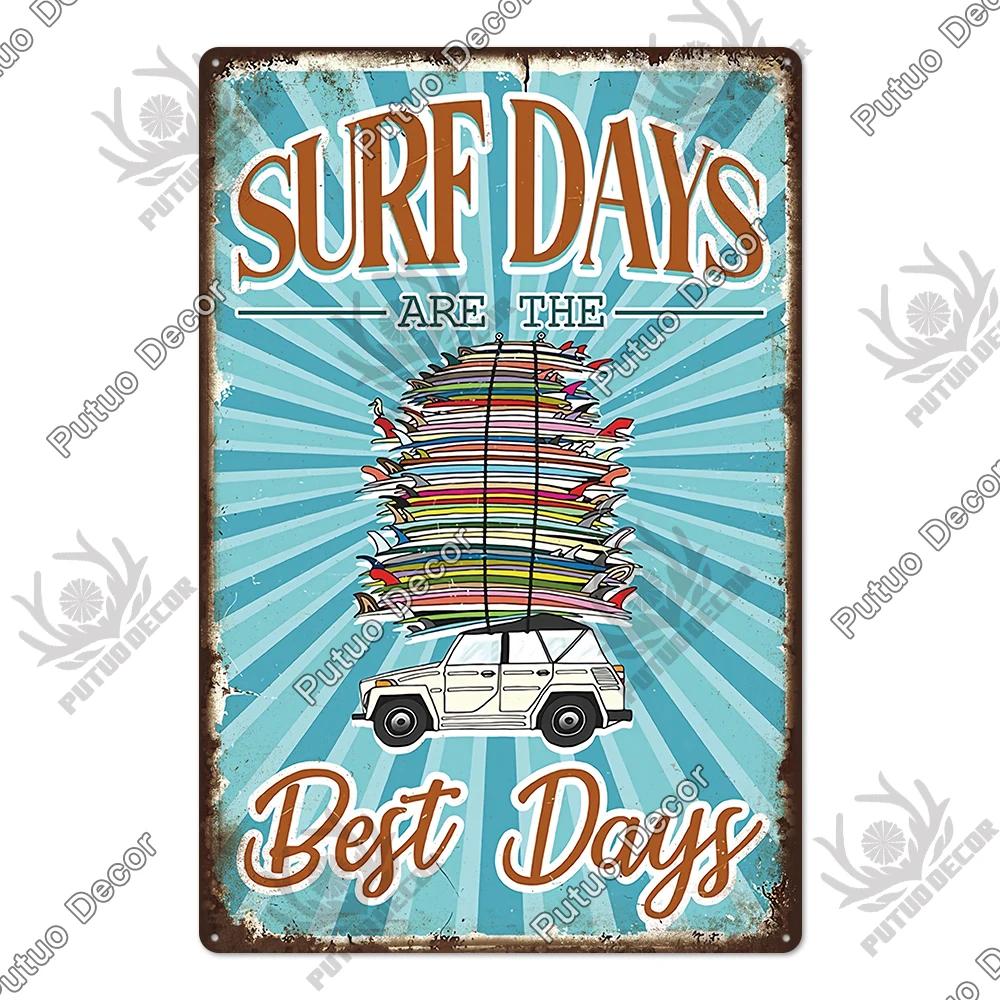 Putuo Decor Beach Vintage Tin Signs Plaque Metal Plate Retro Summer Posters Wall Art Decor Seaside Bar House Room Iron Painting