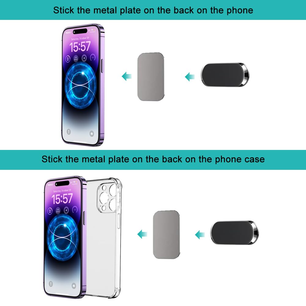 Magnetic Mobile Phone Car Mount with Metal Plate, Universal Car Mount Mobile Phone GPS Support Car Mount for All Mobile Phones