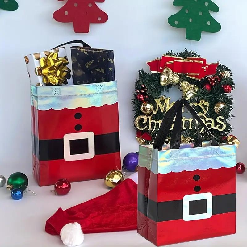 6/12PCS Non-woven Waterproof Retail Bags Red Gift Tote Bag Reusable Santa Claus & House Merry Christmas Mall Shopping Bags