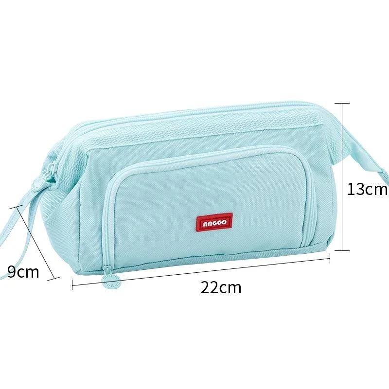 Multifunctional Korean Large Capacity Pencil Bag Double-layer Canvas Pen Case Portable Stationery for Students School Supplies