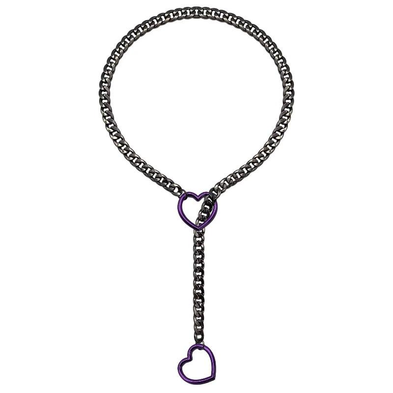 Verstelbare Roestvrijstalen Cubaanse Schakel Ketting Met Hartvormige O-Ring - Punk Rock Stijl Mooi Voor Dagelijks En Feestelijk Gebruik gray