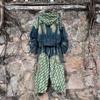 Womens Vintage Print Denim Jacket Baggy Pants Set Streetwear 2-Piece