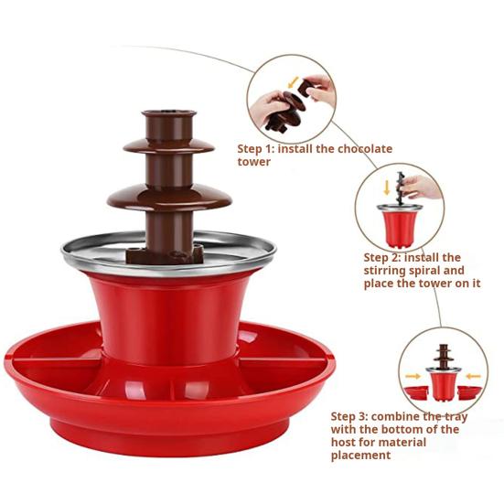 90W Chocolate Fountain Melter Food Grade BPA Free Easy to Clean 3 Tiers Design Christmas