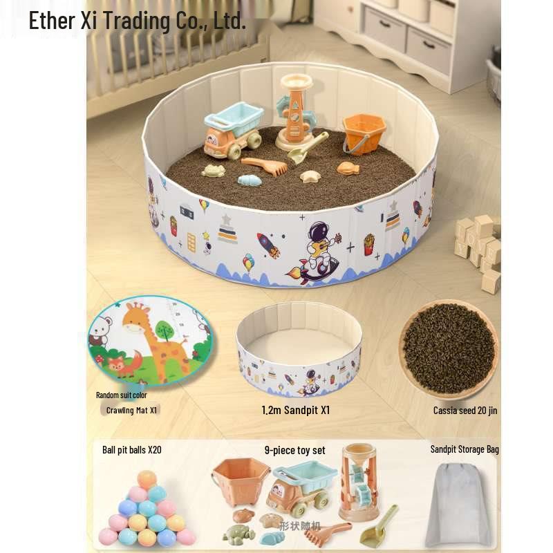 Conjunto Infantil de Arenero y Piscina de Bolas Oceánicas con Valla y Semillas de Casia Juguetes de Arena para Interior