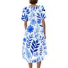 Womens Summer V Neck Short Sleeve A Line Midi Dress Floral Print Flowy Casual Vacation Sundress with Pockets S to 2XL