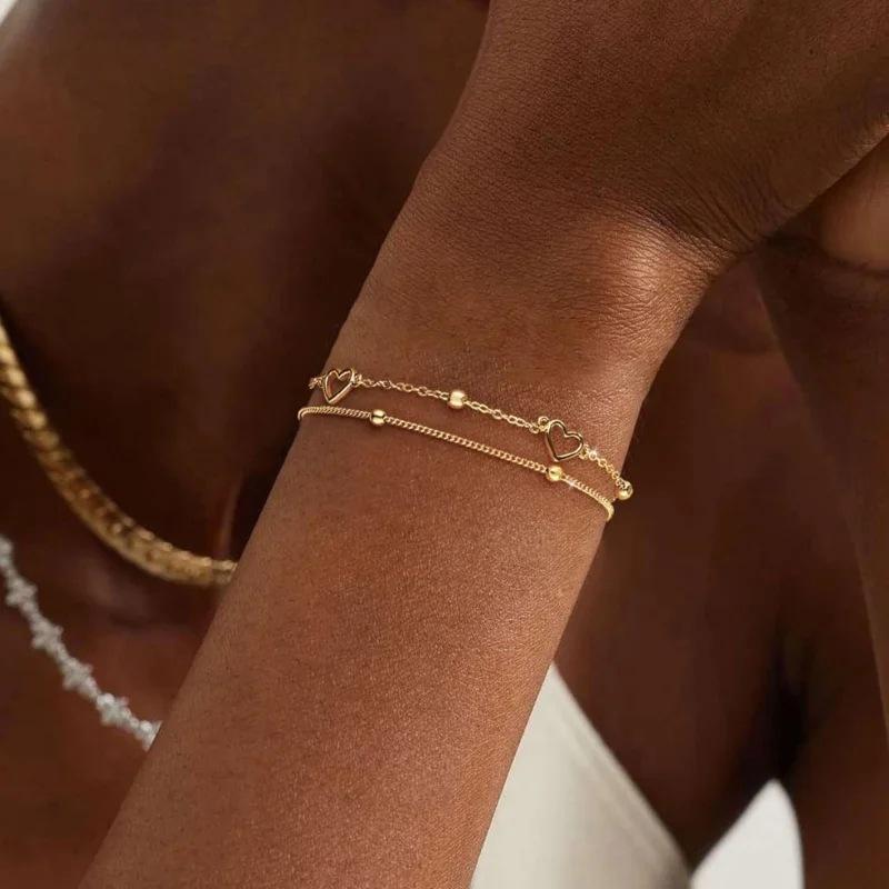 

Изысканный темпераментный двухслойный браслет из бусин в форме сердца для женщин 1 pcs