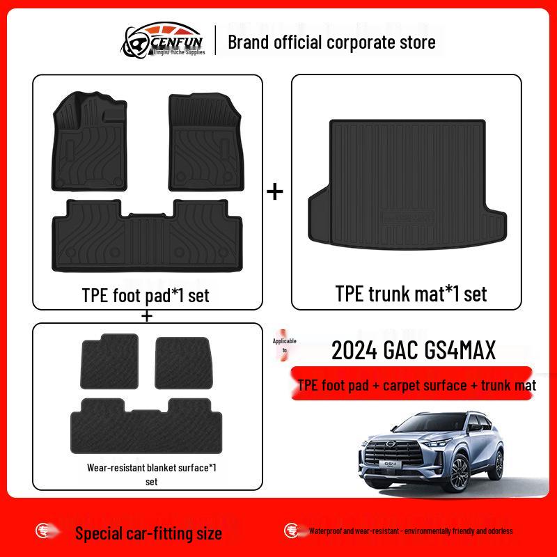 Compatible Floor Mats for 2024 GAC Trumpchi GS4 MAX – TPE, Eco-Friendly, Wear-Resistant, Waterproof Trunk Mat, Galaxy Design Carpet