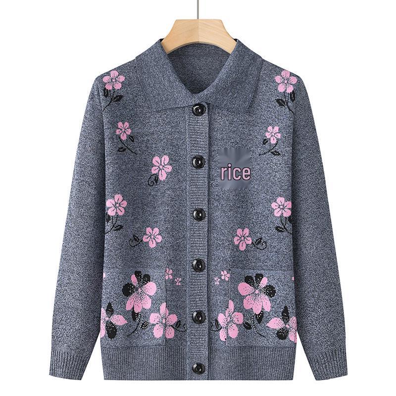 Autumn Winter Wool Cardigan for Middle-aged Women and Elderly - Comfortable Knitwear for Moms
