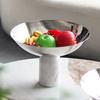 Marble Base Decorative Tray, Stainless Steel Tableware, High Footed Fruit Tray, Ornaments, Large Fruit Bowls, Kitchen Utensils