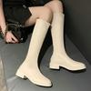 Autumn Winter Fleece-Lined Leather Middle Heel Knee High Shaft Shoes Woman on Offer Comfortable and Elegant Long Boots for Women