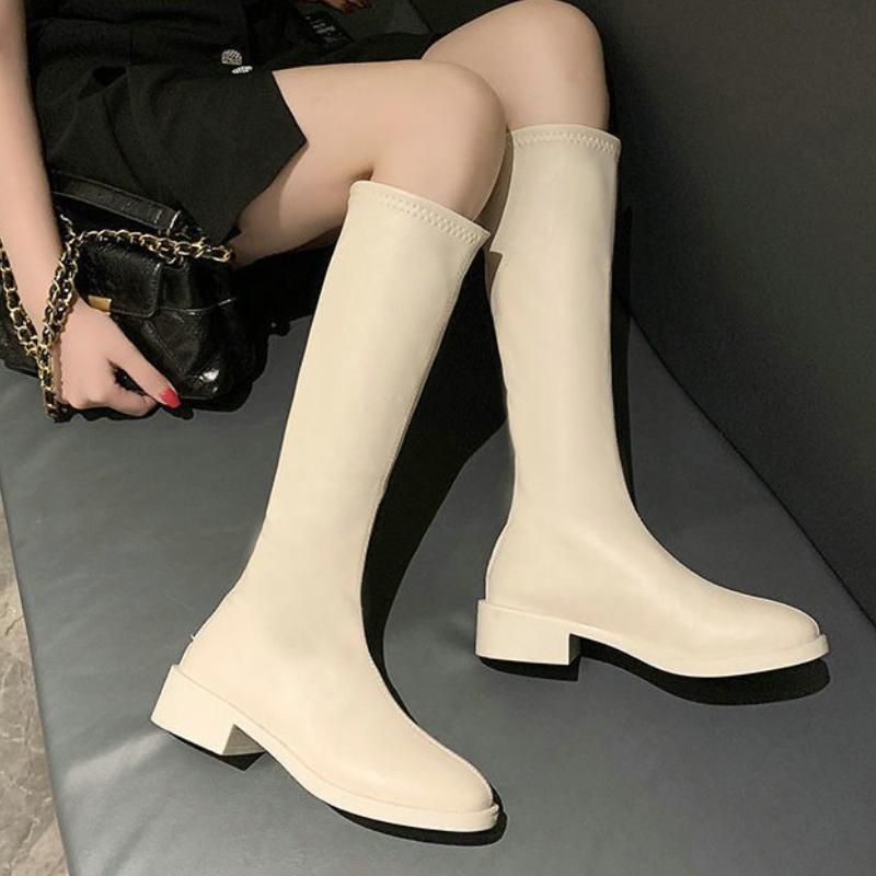 Fashion Autumn Winter Fleece-Lined Leather Middle Heel Knee High Shaft Shoes Woman On Offer Comfortable and Elegant Long Boots for Women