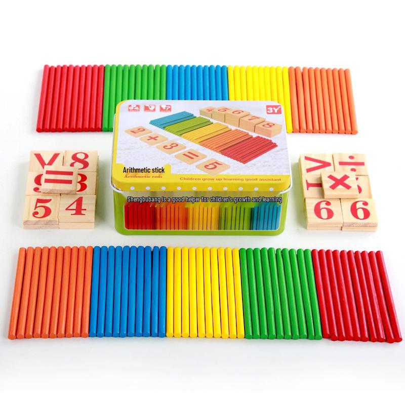 Wooden Digital Arithmetic Rod Set - 100 Pieces for Primary School Math.