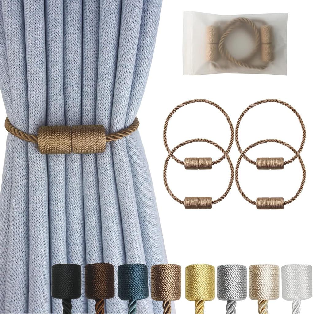Magnetic Curtain Tiebacks 2 Pack Black Curtain Rope Tieback Curtain Holders for Drapes Modern Tie Backs Decorative Curtain Holdbacks