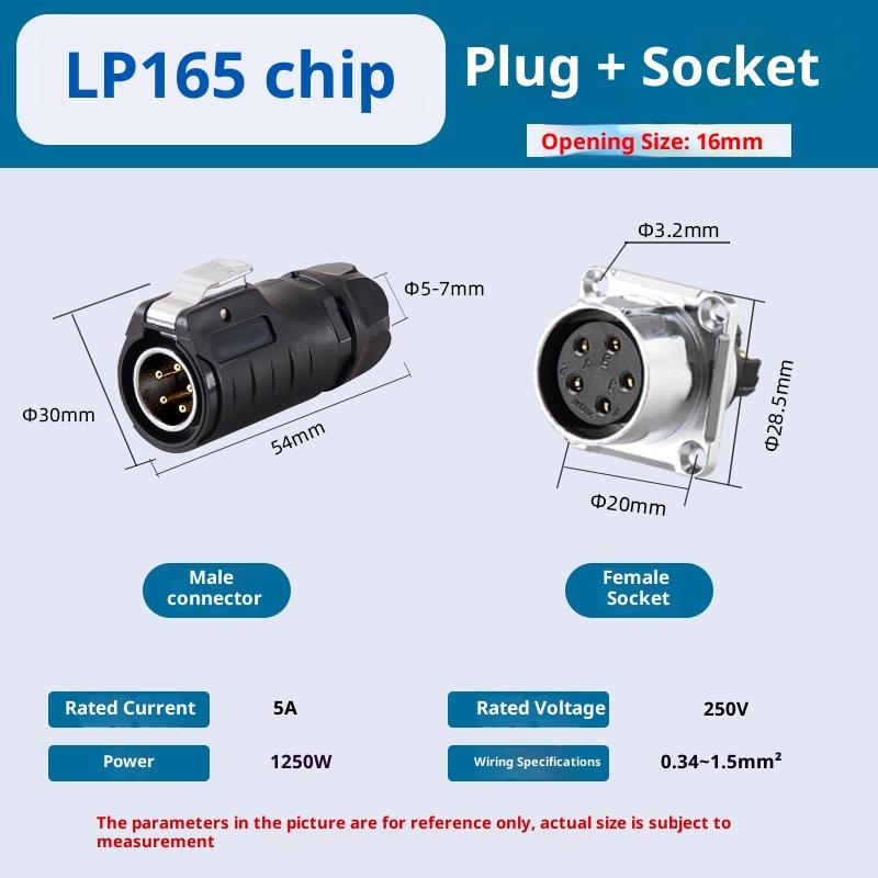 LP12 LP16 Panel Mounted Power Connector Set, Welding-Free, IP68 Waterproof, Consists of Plug and Socket, 2/3/4/5 Pin