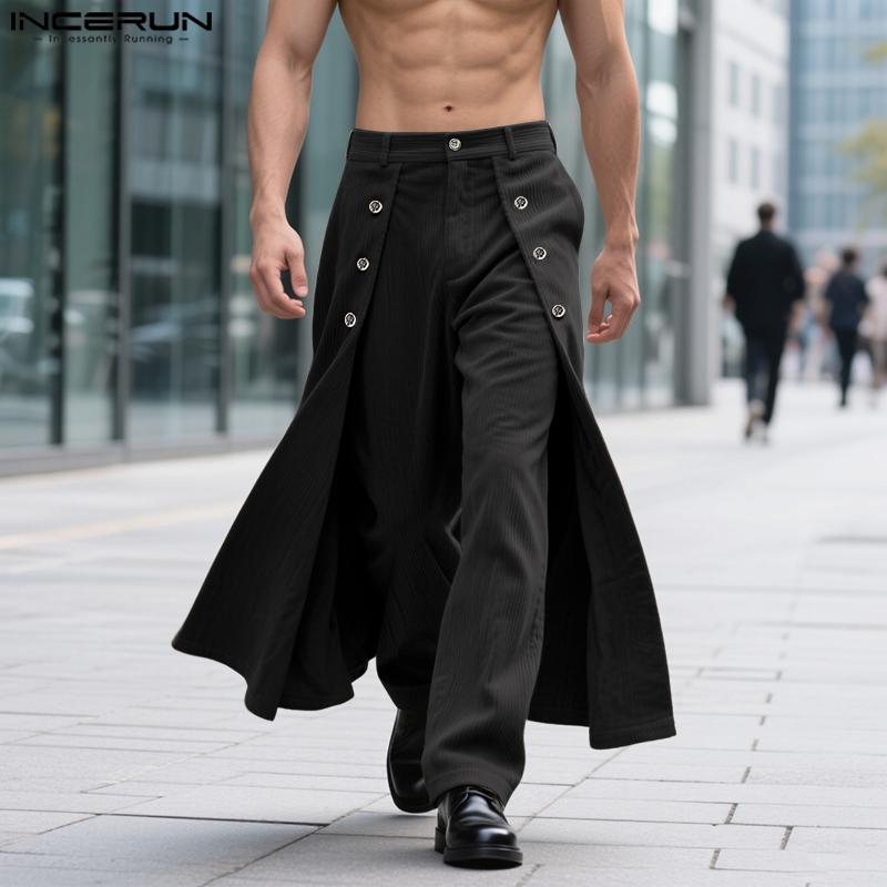 INCERUN Winter Men Zip-up High Waist Double Layers Corduroy Casual Long Pants Trousers