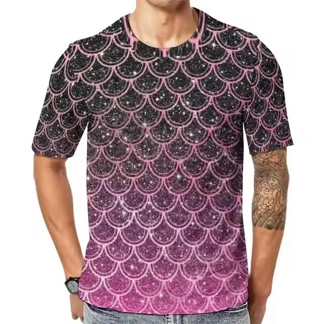 

Fashionable Fun Fish Scale Pictures For 3d Men s T-Shirts Trend Digital Printing Casual Round Neck Short Sleeved Tops S