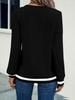 Top da Donna Casual 2025 con Scollo a V, Patchwork, Manica Lunga - Colore Unito Collezione Primavera/Autunno