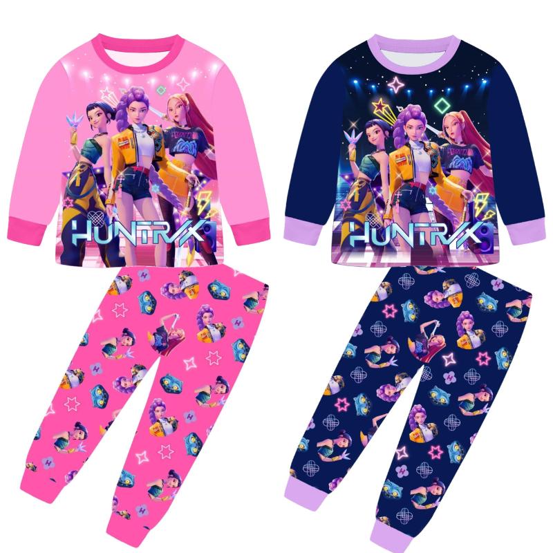 2 Stück Film K-Pops Dämonenjäger Kawaii Pyjama Set Mädchen Cosplay Nachtwäsche Anime Langarm Oberteile+Hose Fans Halloween Geschenk
