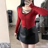 Plus Size Women's High Waist Black PU Leather A-line Skirt – Slimming Petite Autumn Hip-Wrap Short Skirt