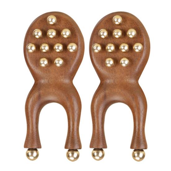 Yousheng Sandalwood Facial Massage Roller with 12 Brass Beads, Y-Shaped Ergonomic Gua Sha Tool for Face Eye Nose Ear Muscle Relaxation Tension Relief