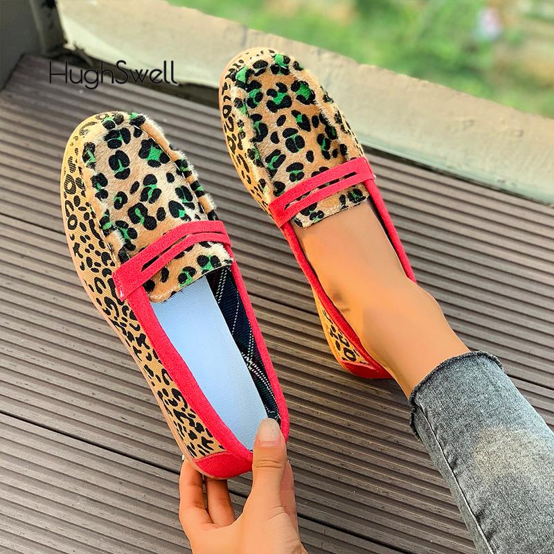 Fashion Pink Leopard Print Moccasins Woman Soft Pebble Sole Loafers Ladies Fashion Horse Hair Slip-on Flat Shoes Plus Size