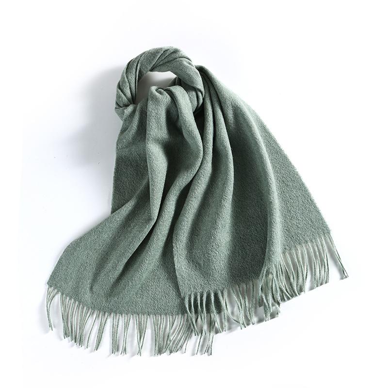 Winter Solid Color Wool Scarf for Women New Versatile Tassel Fashion Warm Neck Scarf Comfortable Real Wool Scarf