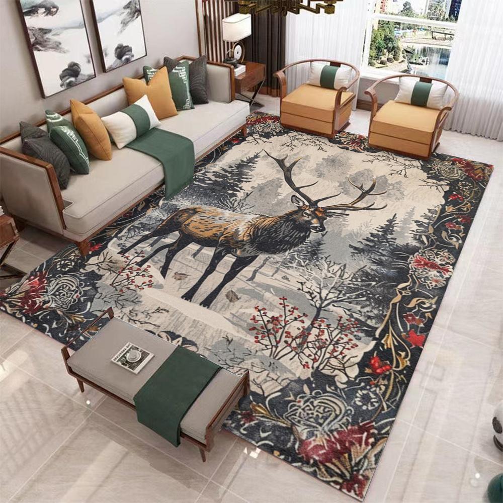 

Ковер с принтом оленей в деревенском стиле джунглей, украшение для гостиной, прихожей, большого размера, мягкий, декоративный, коврики для спальни, дома, отеля, напольный коврик, моющийся 40x60cm