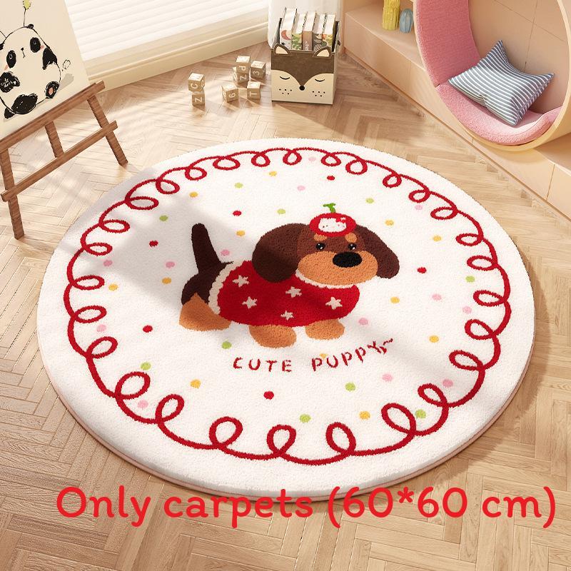 Cartoon Animal Pattern Circular Carpet With Water Wash For Kids Bedroom And Lounge Area