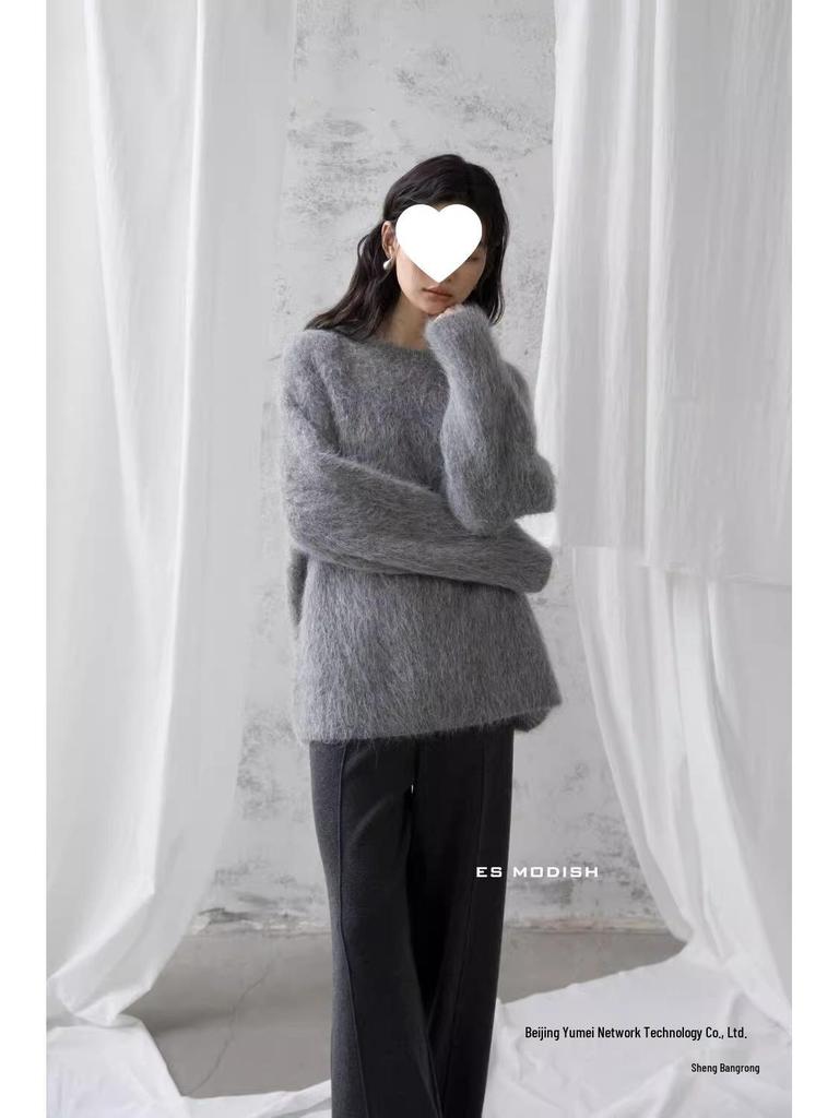 Soft Mink Cashmere Pullover Sweater - Women's Autumn/Winter Cozy Style Milk Knitted Cardigan Thickened Top