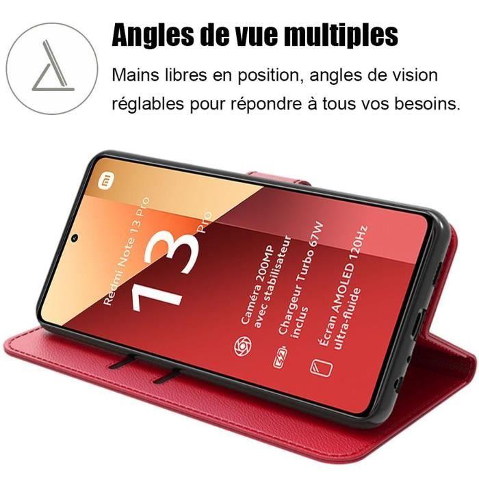 Coque - E.F.CONNECTION - Pour Xiaomi Redmi Note 13 Pro 4G - Souple - Effet cuir rouge - Béquille intégrée