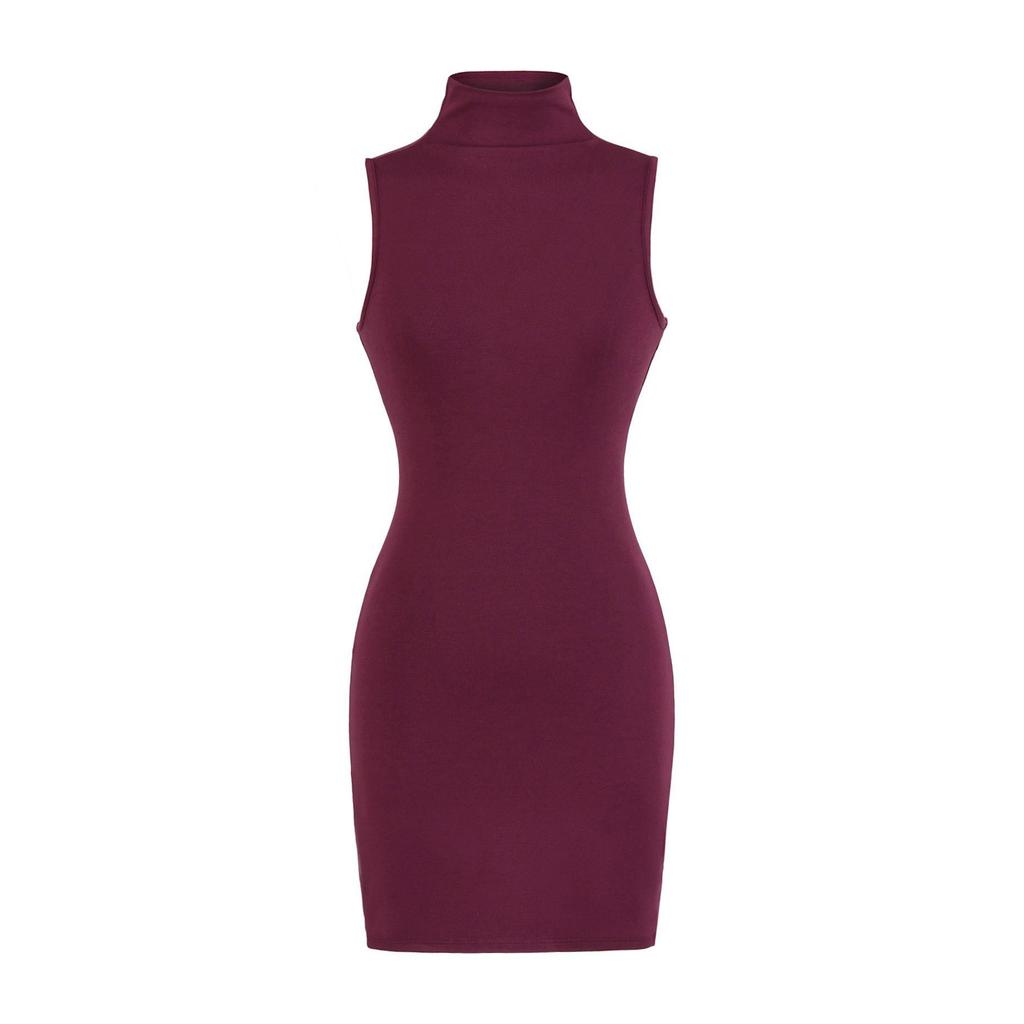 Elegant European & American French High Neck Sleeveless Dress - Waist-Cinching Tight Base Layer, Hip-Hugging Long Design for Spring/Summer