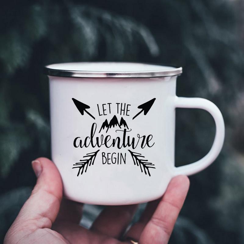 Bergmotiv Emaille-Tassen Campingbecher mit Henkel Trinkgeschirr Urlaub Wandern Lagerfeuerbecher Outdoor Wohnmobil Kaffeetasse Camper Geschenke
